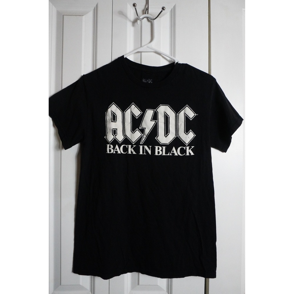 AC/DC Graphic T-Shirt Small Rock Band Back in Black Logo Tee Black
